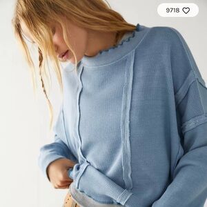 Free People WTF Ivory Slouchy Relaxed Waffle Knit Oversized Top Long Sleeve